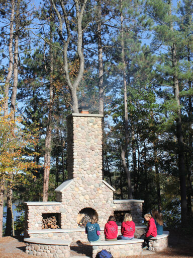 Adamski Outdoor fireplace with UWSP students