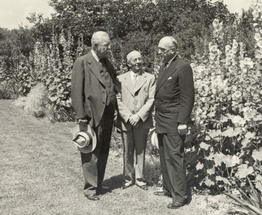 1945 H.L. Russell, E.G. Hastings, and E.B Fred in Babcock Memorial Garden