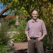 Aaron Kadoch, an associate professor of interior architecture at UWSP, was the principal designer for the Cultural Commons interactive garden, located in Pfiffner Park on the Stevens Point riverfront.