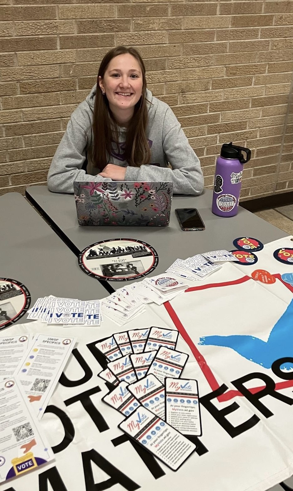 PVC President Katelynn Gauger helps coordinate activities and information tables to get students excited about voting.