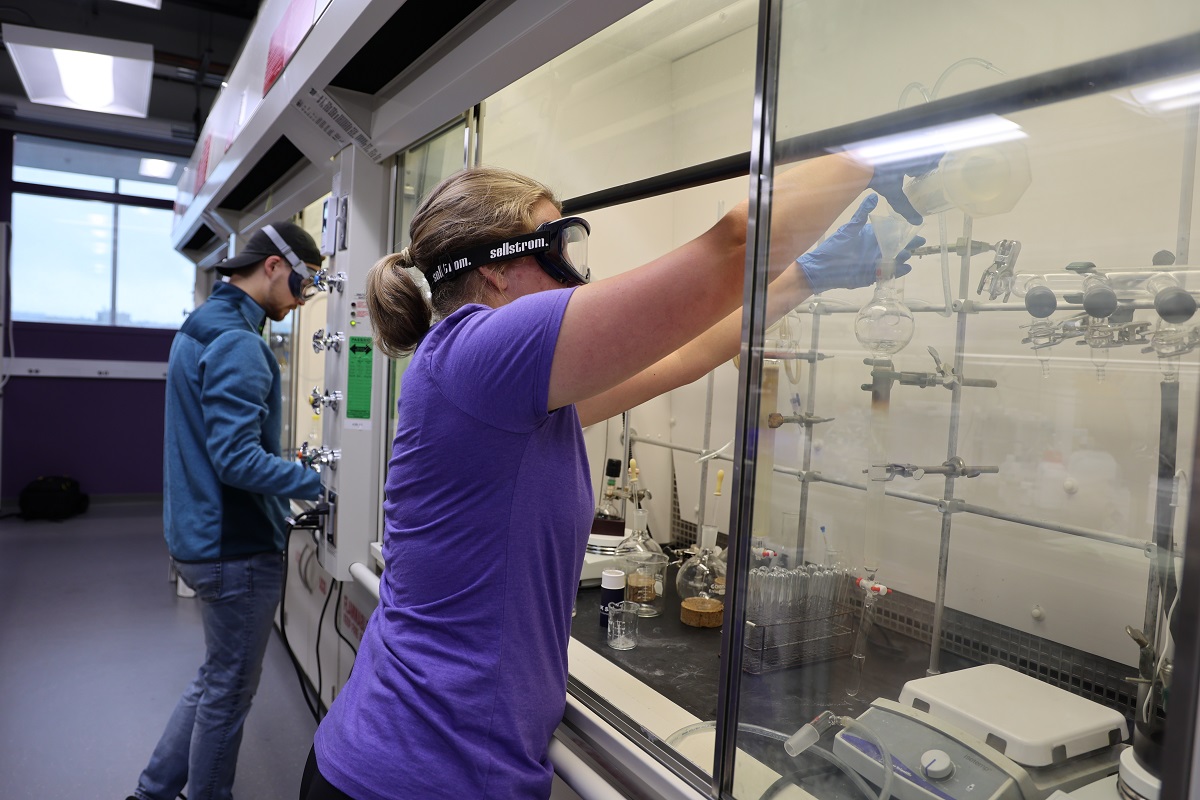 Students work on research at the state-of-the-art Chemistry Biology Building at UW-Stevens Point, which was recently recognized for its research capabilities.